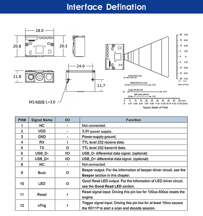 RD11P Модуль чтения штрих-кодов высокой чувствительности Малый размер Linear Scan Engine для Android таблетка